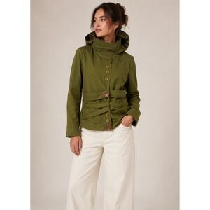Schwiing Montreal Hooded Jacket Women Large Green Utility Strap Coat Military‎